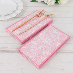 25-Pack Paper Dinner Napkins Pink with French Toile Pattern 2 Ply - Stylish Disposable Napkins for Events