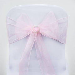 5 Pack Organza Chair Sashes Pink - Reusable Sheer Chair Bows 6"x108"