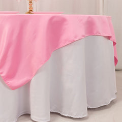 Lamour Satin 72"x72" Table Overlay Square Tablecloth Pink - Smooth Finish Table Topper