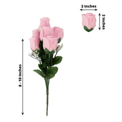 12 Bushes Pink Artificial Premium Silk Flower Rose Bud Bouquets