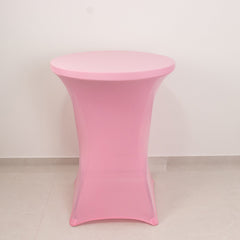 Spandex 24"-32" Round Cocktail Table Cover Pink - Easy to Maintain Stretch Fitted Highboy Tablecloth