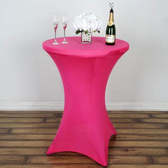 Spandex 24"-32" Round Cocktail Table Cover Fuchsia - Easy to Maintain Stretch Fitted Highboy Tablecloth