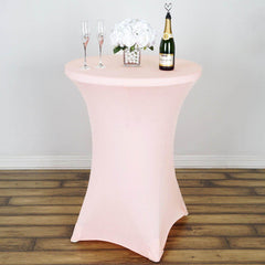 Spandex 24"-32" Round Cocktail Table Cover Blush - Easy to Maintain Stretch Fitted Highboy Tablecloth