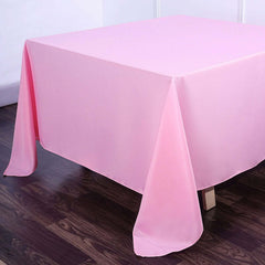 Polyester 90"x90" Table Overlay Square Tablecloth Pink - Wrinkle-Resistant & Durable Table Cover