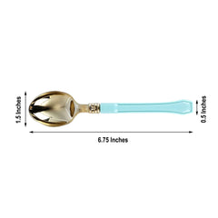 24-Pack Plastic Spoons with Light Blue Handle Gold - Heavy Duty Disposable Silverware 7"