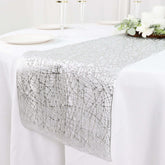 Plastic Woven Vinyl 13"x6ft Table Runner Metallic Silver - Non-Slip & Reversible Tabletop Decor