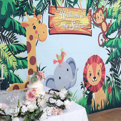 8ftx8ft Jungle Animal "Welcome To My Safari" Vinyl Photo Backdrop