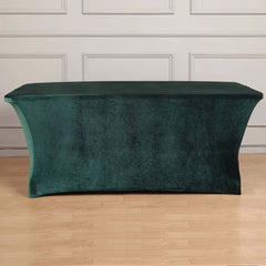 Velvet Spandex 6ft Rectangle Tablecloth Hunter Emerald Green - Fitted Wrinkle-Free Design for 72"x30" Tables