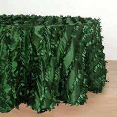 Taffeta 132" Round Tablecloth Green Leaf | 3D Leaf Petal Design Seamless Table Cover