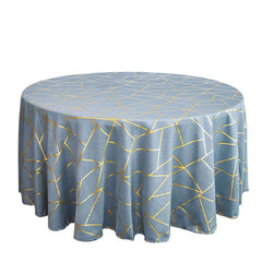 Polyester 120" Round Tablecloth Dusty with Gold Foil Geometric Pattern Wrinkle-Resistant Seamless Table Cover