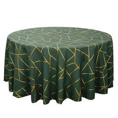 Polyester 120" Round Tablecloth Hunter with Gold Foil Geometric Pattern Wrinkle-Resistant Seamless Table Cover