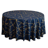 Polyester 120" Round Tablecloth Navy with Gold Foil Geometric Pattern Wrinkle-Resistant Seamless Table Cover