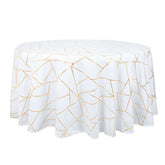 Polyester 120" Round Tablecloth White with Gold Foil Geometric Pattern Wrinkle-Resistant Modern Seamless Table Cover
