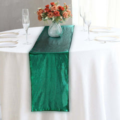 Polyester 12"x108" Table Runner Hunter Emerald Green Shimmer Sequin Dots - Wrinkle-Free Finish Table Linen