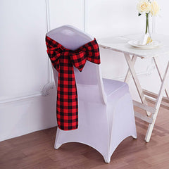 5 Pack Polyester Chair Sashes Black/Red Buffalo Plaid - Durable & Reusable Chair Bows 6"x108"