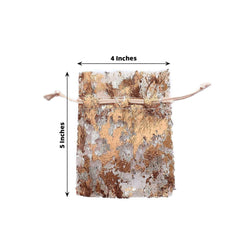 12 Pack Metallic Rose Gold Foil Polyester Drawstring Candy Bags, Wedding Party Favor Bags - 4"x5"