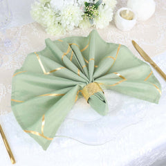 5 Pack Polyester 20"x20" Napkins Sage Green with Gold Geometric Foil Pattern - Modern Reusable Dinner Napkins