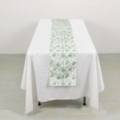 Polyester 12"x108" Table Runner Dusty Sage Green French Toile Floral Print - Upscale Dining Table Decor
