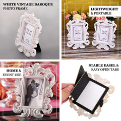 4-Pack Picture Frames White Resin Vintage Baroque Design Rectangle - Mini Photo Frame Wedding Place Card Holders & Party Favors 4"x3"