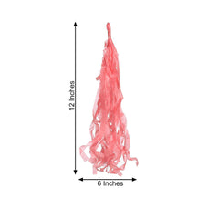 12 Pack Pre-Tied Coral Tissue Paper Tassel Garland With String, Hanging Fringe Party Streamer Backdrop Decor