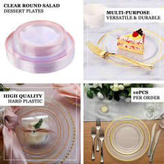 10-Pack Plastic Dessert Plates Clear with Très Chic Gold Rim - Disposable Plates for Parties 8"