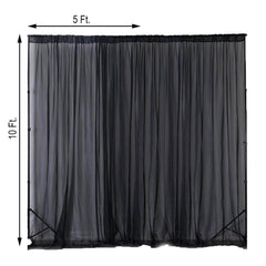 2 Pack Black Sheer Chiffon Event Curtain Drapes, Durable Flame Resistant Premium Organza Backdrop Event Panels With Rod Pockets - 10ftx10ft