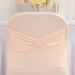 Stretch Spandex Chair Cover Blush for Folding Chairs - Secure Fit Slipcover with Silver Rhinestone Buckled Sash Band