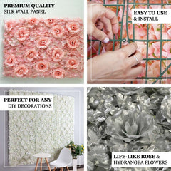 11 Sq ft. Blush and Cream 3D Silk Rose and Hydrangea Flower Wall Mat Backdrop - 4 Artificial Panels