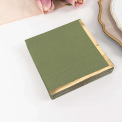 50-Pack Paper Beverage Napkins Olive Green with Gold Foil Edge - 2 Ply Disposable Soft 18GSM Cocktail Napkins 5"x5"