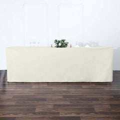 Fitted Polyester 96"x30" Rectangle Tablecloth Ivory - Durable and Easy to Maintain Table Cover