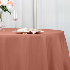 Premium Polyester 120" Round Tablecloth Terracotta (Rust) - Seamless 220GSM Wrinkle-Resistant Table Cover