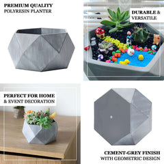 Geometric Planter Mini Cement Design Gray Finish - Concrete Succulent Flower Pot 7"