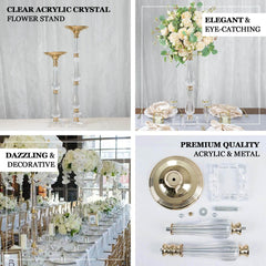 Acrylic Crystal Pillar Candle Stand Gold/Clear - Table Centerpiece and Wedding Flower Bowl Pedestal 32"
