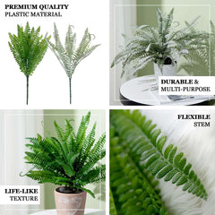 2 Stems 18" Green Artificial Boston Fern Leaf Plant Indoor Faux Spray