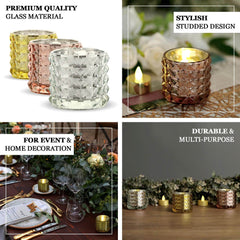 6-Pack Mercury Glass Votive Holders Studded Faceted Design Rose Gold - Tealight Candle Holders 3"
