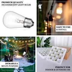 24 Pack 11W Incandescent Warm White S14 Outdoor String Light Bulbs + 1 Extra Replacement Bulb FREE