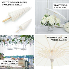 2-Pack Paper and Bamboo Parasol Umbrellas White - Perfect Bridal Shower Photo Props and Table Decorations 32"