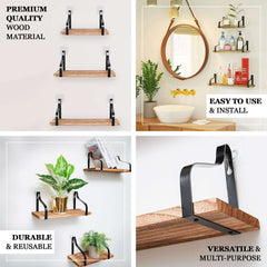 3 Pack Wood Metal Floating Wall Shelves Wall Mounted Shelf Set Decor
