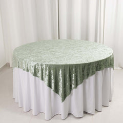 Velvet 72"x72" Table Overlay Square Tablecloth Sage Green - Premium Crushed Design for Stylish Celebrations