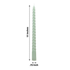12 Pack 11" Sage Green Premium Unscented Spiral Wax Taper Candles, Long Burn Wick Dinner Candle Sticks