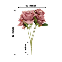 2 Bushes 17" Dusty Rose Premium Silk Jumbo Rose Flower Bouquet, High Quality Artificial Wedding Floral Arrangements