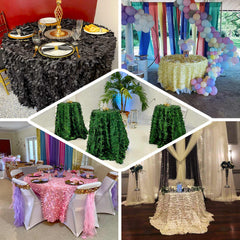 Taffeta 132" Round Tablecloth Red Leaf | 3D Leaf Petal Design Seamless Table Cover