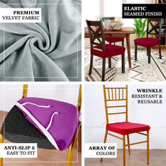 Velvet Chair Cushion Protector Stretch with Tie for Dining Chairs Burgundy - Durable Cover for Formal Gatherings