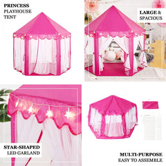 4.5Ft Pink Princess Castle Play House Tent with Star LED Garlands and Carry Bag