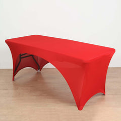 Stretch Spandex 72"x30" Rectangular Table Cover Red with Curved Open Back Design Tailored Professional Look