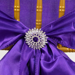 2 Pack Snowflake Chair Sash Band Buckles Silver Metal with Rhinestones - Decorative Round Diamond Brooch Pins for Weddings & Parties