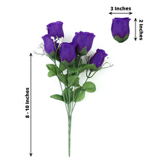 12 Bushes Purple Artificial Premium Silk Flower Rose Bud Bouquets