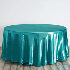 Satin 120" Round Tablecloth Turquoise - Stylish Seamless Table Cover