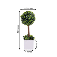 16" Green Artificial Boxwood Topiary Ball Tree In White Planter Pot