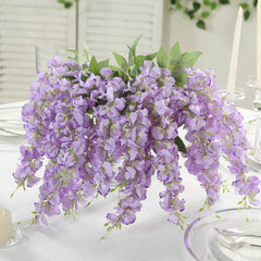 6 Pack Purple Silk Wisteria Vines Hanging Plants, Long Artificial Flowers Bushes - 4 Full Strands in 1 Bush - 21"